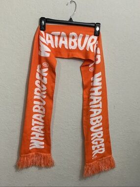 🧣 Whataburger Orange & White Knit Scarf Fringe Promo Fast Food Merch 🧣